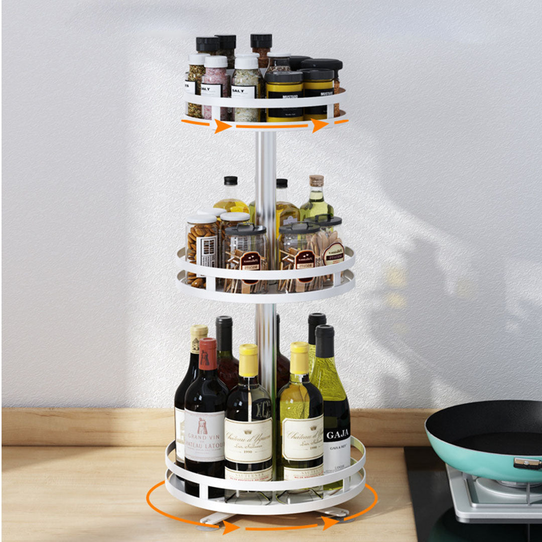 SOGA 3 Tier Steel White Round Rotating Multi-Function Kitchen Portable Storage Spice Seasoning Kitchen Countertop Organiser Shelf • LUZ-KitchenXY051WHT