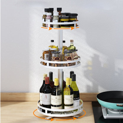 SOGA 3 Tier Steel White Round Rotating Multi-Function Kitchen Portable Storage Spice Seasoning Kitchen Countertop Organiser Shelf • LUZ-KitchenXY051WHT
