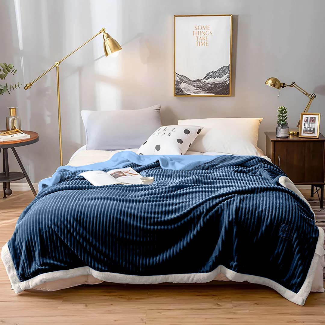 SOGA 2X Throw Blanket Warm Cozy Double Sided Thick Flannel Coverlet Fleece Bed Sofa Comforter Dark Blue • LUZ-Blanket310X2