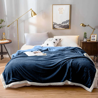 SOGA 2X Throw Blanket Warm Cozy Double Sided Thick Flannel Coverlet Fleece Bed Sofa Comforter Dark Blue • LUZ-Blanket310X2