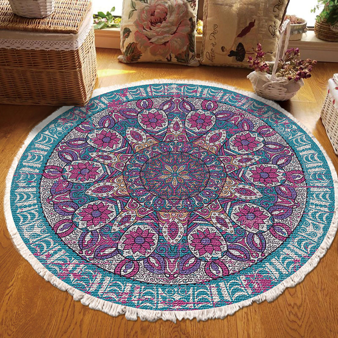 SOGA 120cm Mandala Area Rug for Living Room Lounge, Bedroom, Anti-slip Doormat, Home Decor • LUZ-CarpetYH02Lge