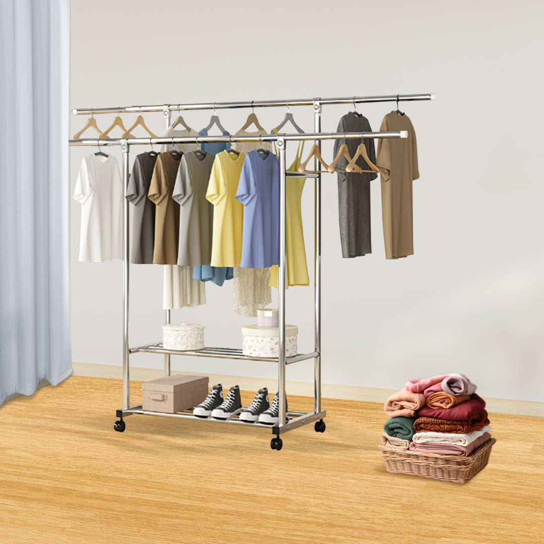 SOGA 2X 200cm Stainless Steel Floor-Standing Clothes Rack - Durable and Space-Saving Laundry Organizer • LUZ-BSXG2531X2