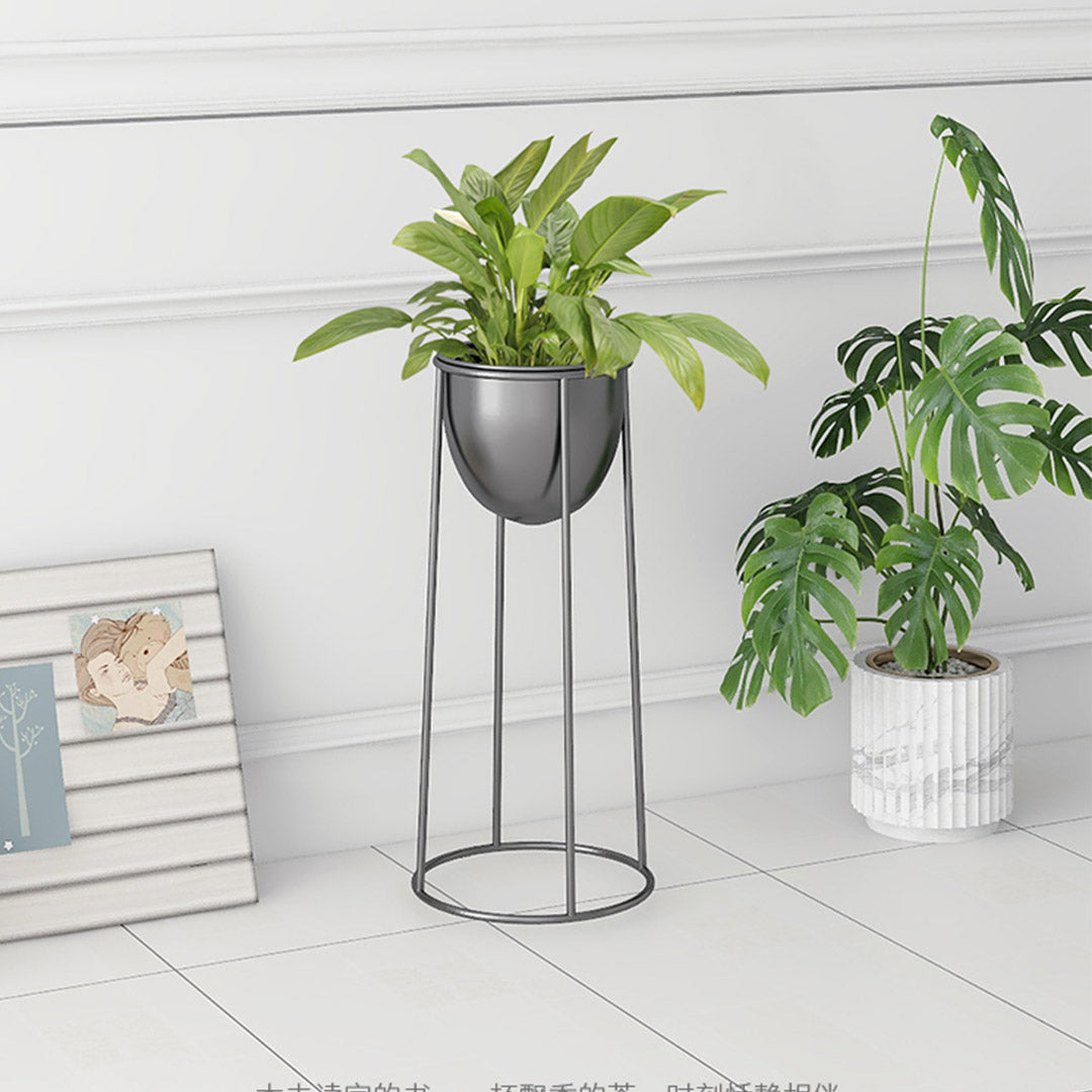 SOGA 2X 50cm Round Wire Metal Flower Pot Stand with Black Flowerpot Holder Rack Display • LUZ-FPotH52RoundBLKX2