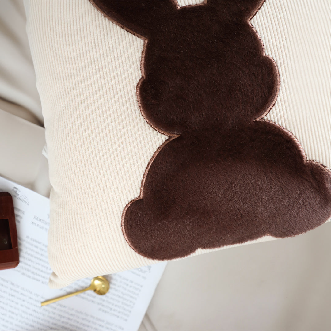 SOGA 2X 45cm Throw Pillow Light Tan Square Cushion with Soft Coffee Bunny Design Decorative Home Decor LUZ-FrenchCushion281X2