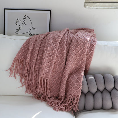 SOGA Pink Diamond Pattern Knitted Throw Blanket Warm Cozy Woven Cover Couch Bed Sofa Home Decor with Tassels • LUZ-Blanket924