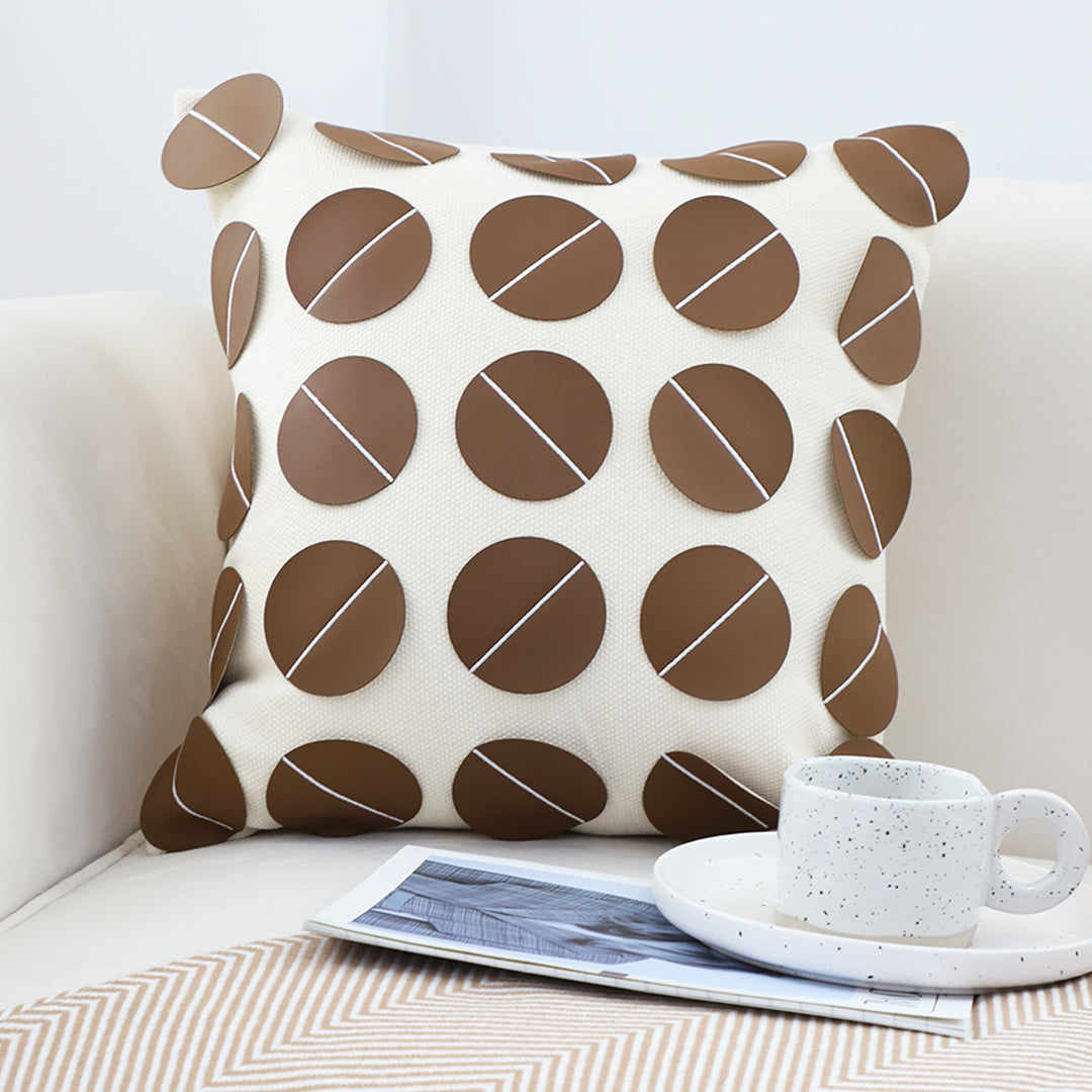 SOGA 2X 45cm Brown Leather Square Pillow with 3D Circle Pattern Decorative Cushion for Living Room • LUZ-FrenchCushion285X2