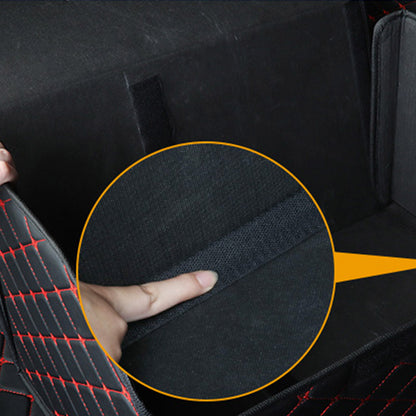 SOGA 4X Leather Car Boot Collapsible Foldable Trunk Cargo Organizer Portable Storage Box Black/Red Stitch Large • LUZ-StorageBLKREDLgeX4