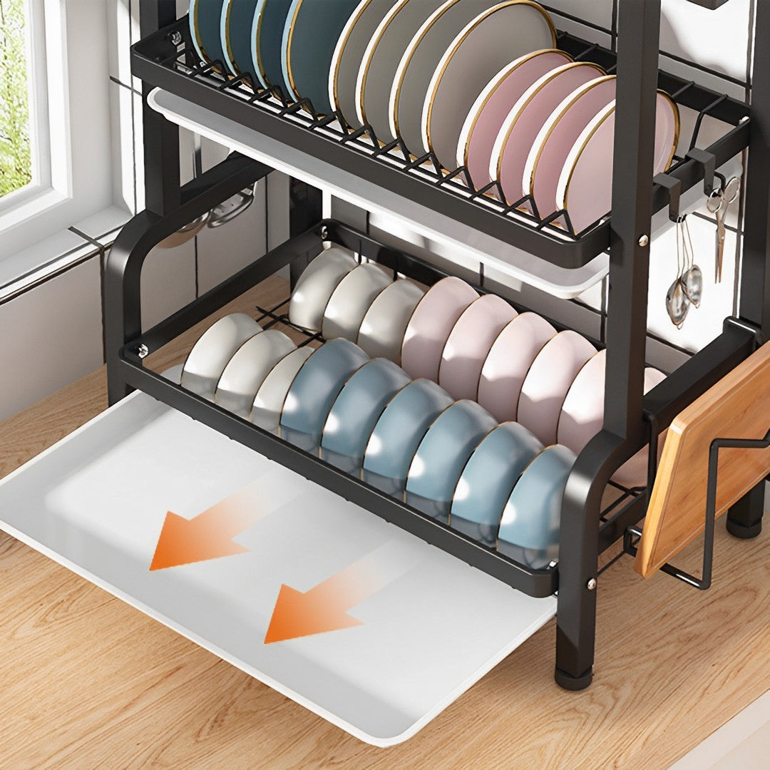 SOGA 3 Tier 62cm Steel Black Kitchen Countertop Drying Rack Dish Plate Cutlery Cutting Board Holder Dish Drainer Kitchen Organiser • LUZ-KitchenXY049AA