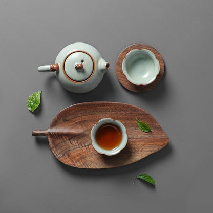 SOGA Set of 2 Walnut Leaf Shape Wooden Tray Food Charcuterie Serving Board Paddle Centerpiece Home Decor • LUZ-WodC212