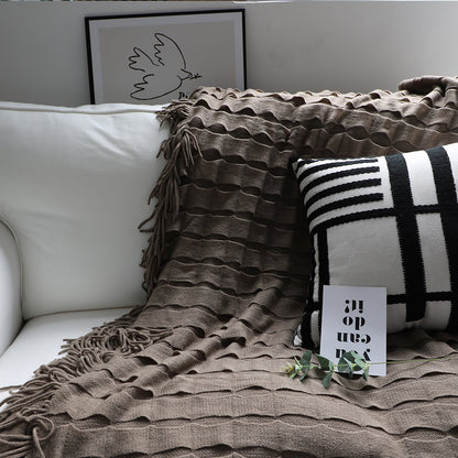 SOGA Coffee Textured Knitted Throw Blanket Warm Cozy Woven Cover Couch Bed Sofa Home Decor with Tassels • LUZ-Blanket926