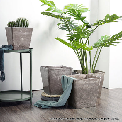 SOGA 2X 27cm Sand Grey Square Resin Plant Flower Pot in Cement Pattern Planter Cachepot for Indoor Home Office • LUZ-FPotH2766X2