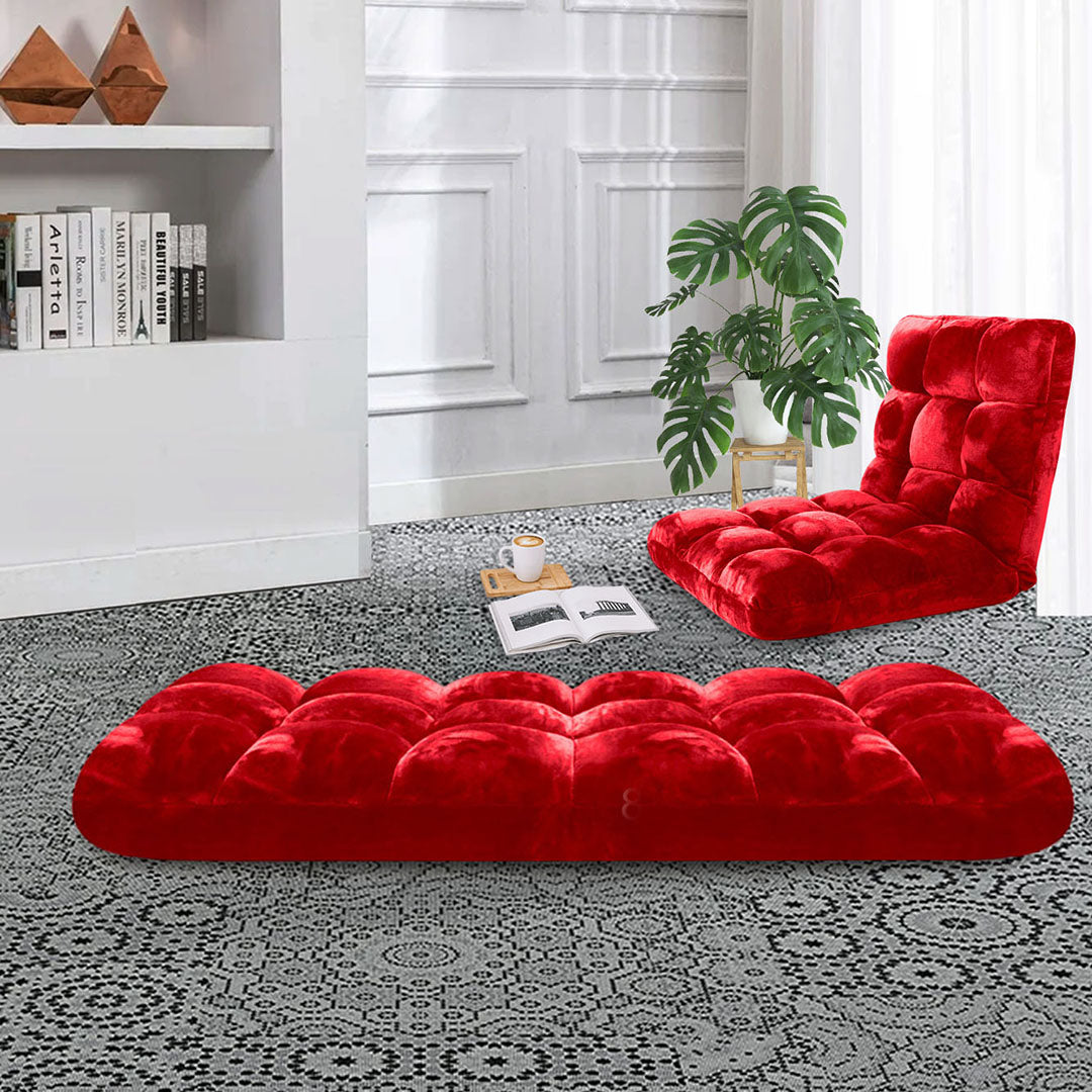 SOGA 2X Floor Recliner Folding Lounge Sofa Futon Couch Folding Chair Cushion Red • LUZ-LoungeChairRedX2