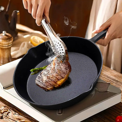 SOGA 2X 26cm Round Cast Iron Frying Pan Skillet Steak Sizzle Platter with Handle • LUZ-ZPai007X2