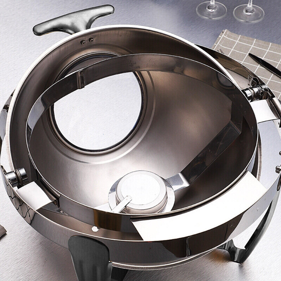 SOGA 2X 6.5L Stainless Steel Round Soup Tureen Bowl Station Roll Top Buffet Chafing Dish Catering Chafer Food Warmer Server • LUZ-ChafingDishV7A1X2