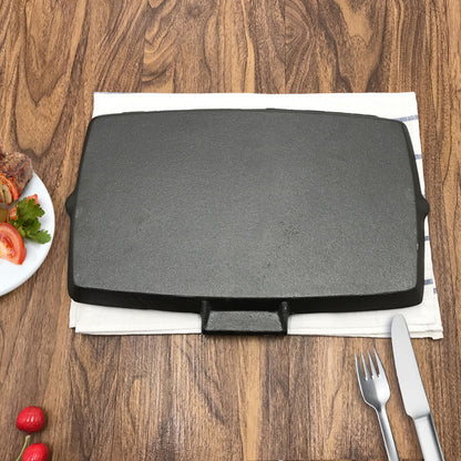 SOGA 20.5cm Rectangular Cast Iron Griddle Grill Frying Pan with Folding Wooden Handle • LUZ-ZPai061
