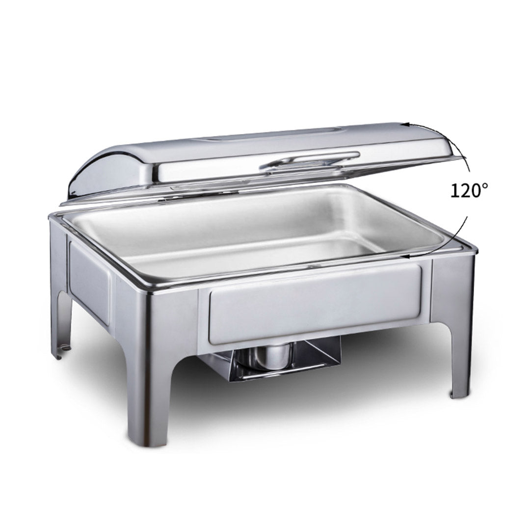 SOGA 2X 9L Rectangular Stainless Steel Soup Warmer Roll Top Chafer Chafing Dish Set with Glass Visual Window Lid • LUZ-ChafingDish0323X2