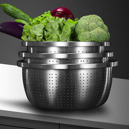 SOGA Stainless Steel Nesting Basin Colander Perforated Kitchen Sink Washing Bowl Metal Basket Strainer Set of 3 • LUZ-Bowl609
