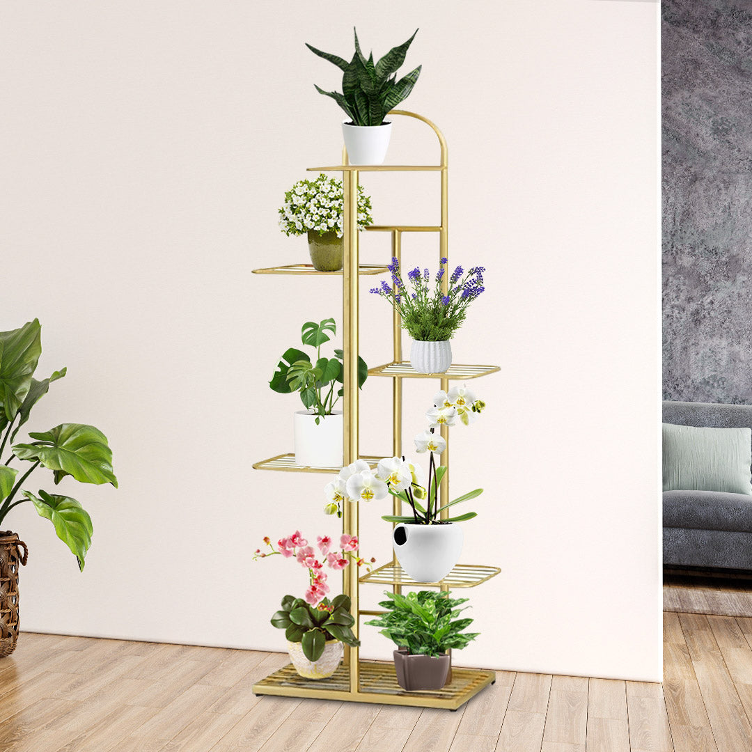SOGA 5 Tier 6 Pots Gold Metal Plant Stand Flowerpot Display Shelf Rack Indoor Home Office Decor • LUZ-FPotH13