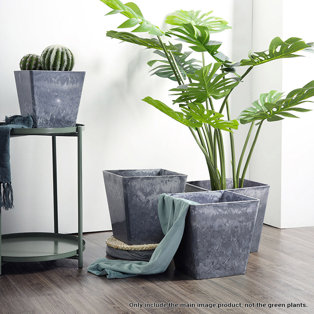 SOGA 27cm Weathered Grey Square Resin Plant Flower Pot in Cement Pattern Planter Cachepot for Indoor Home Office • LUZ-FPotH2765