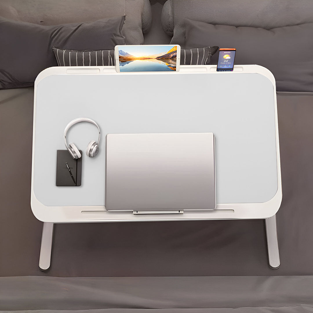 SOGA 70X45cm White Small Laptop Bed Portable Foldable Study Table Adjustable • LUZ-BedTableA14