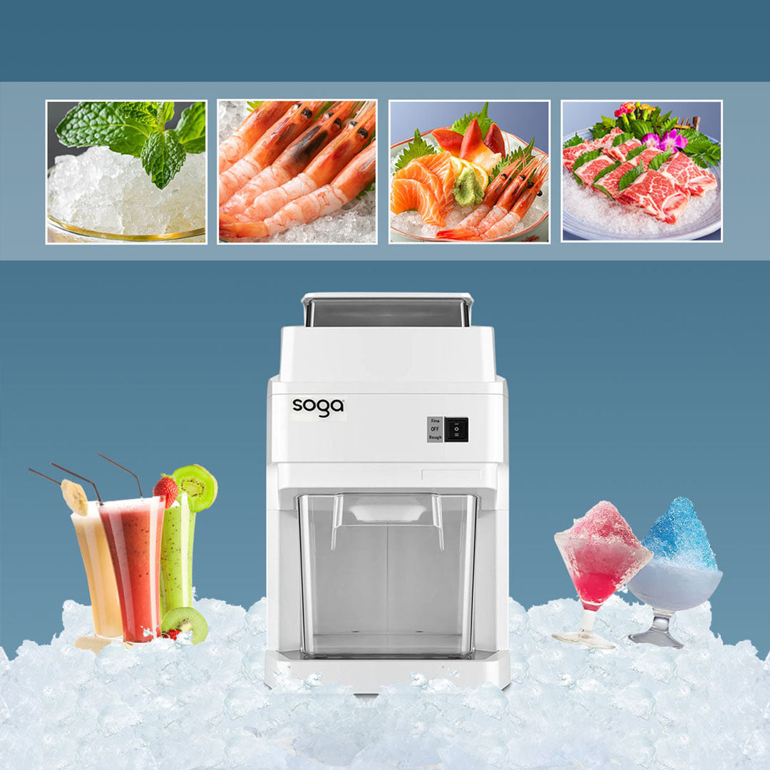SOGA 300 Watts Electric Ice Shaver Crusher Slicer Snow Cone Maker Commercial Tabletop Machine 120kgs/h White • LUZ-CommercialElectricIceShaver288