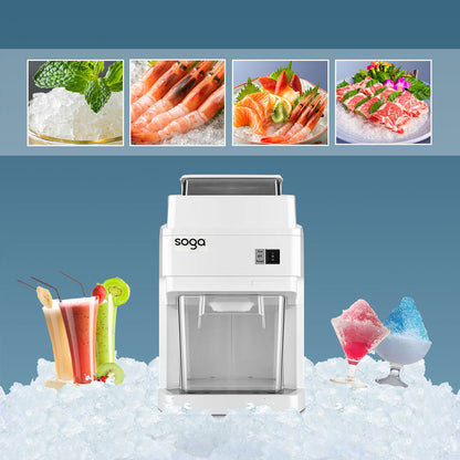 SOGA 300 Watts Electric Ice Shaver Crusher Slicer Snow Cone Maker Commercial Tabletop Machine 120kgs/h White • LUZ-CommercialElectricIceShaver288