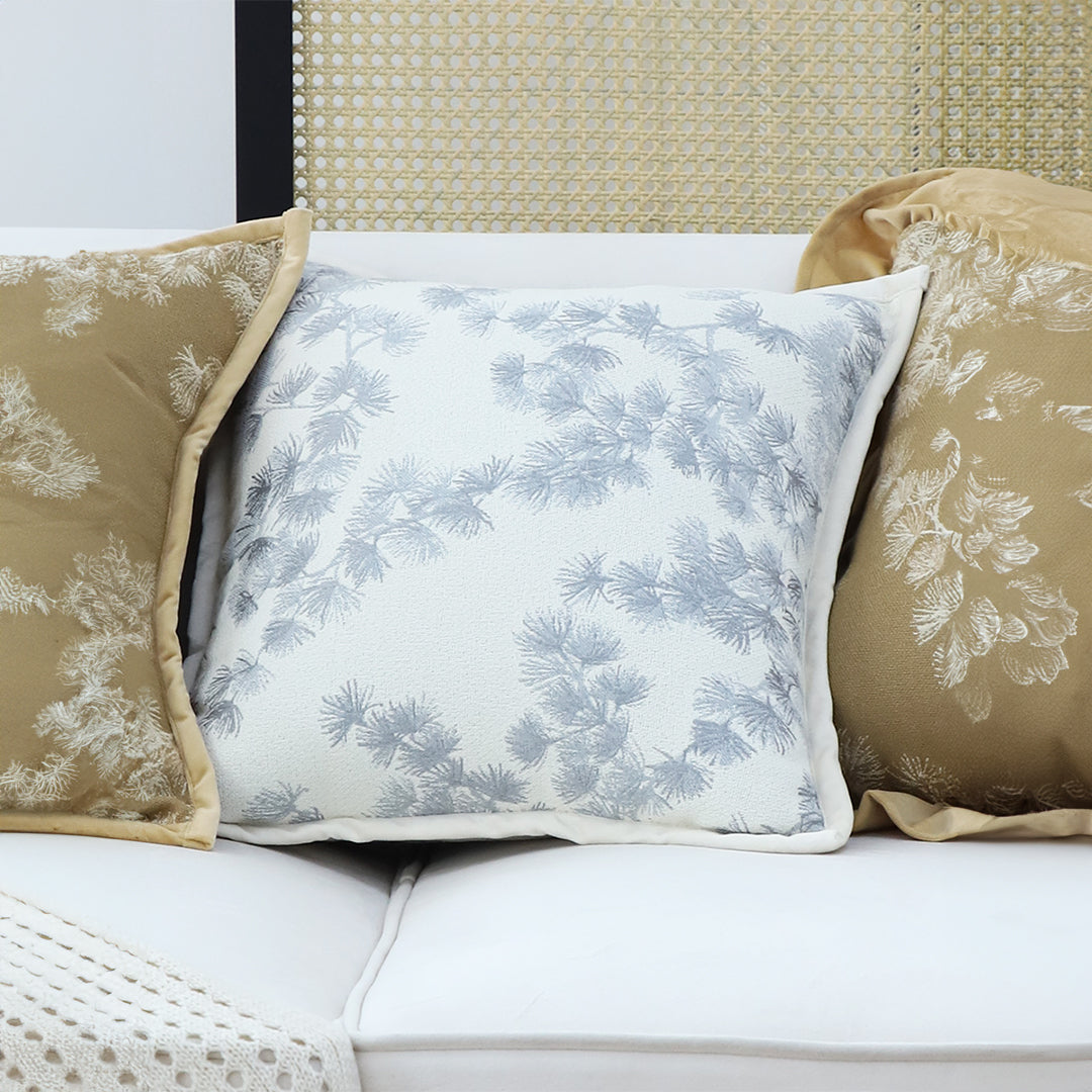 SOGA 45cm Throw Pillow Cream White Wide Border with Branch and Pine Needle Design Pattern Home Decor • LUZ-FrenchCushion306