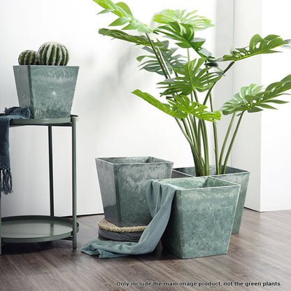 SOGA 2X 27cm Green Grey Square Resin Plant Flower Pot in Cement Pattern Planter Cachepot for Indoor Home Office • LUZ-FPotH2764X2