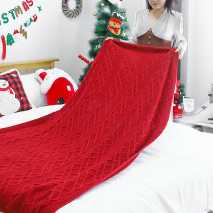 SOGA 130x180cm Throw Blanket Red Christmas Chunky Yarn Woven Decorative Cozy Knit for Holiday Home Decor • LUZ-Blanket936