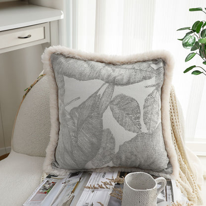 SOGA 45cm Wabi-sabi Raised Embroidery Leaf & Square Throw Pillow • LUZ-FrenchCushion260