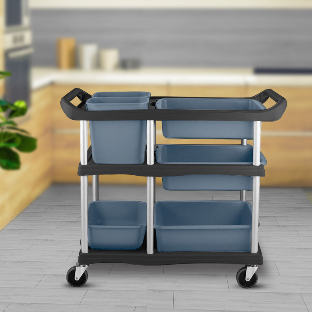 SOGA 2X 3-Tier Commercial Soiled Food Trolley Dirty Plate Cart Five Buckets Kitchen Food Utility • LUZ-FoodCart1518X2