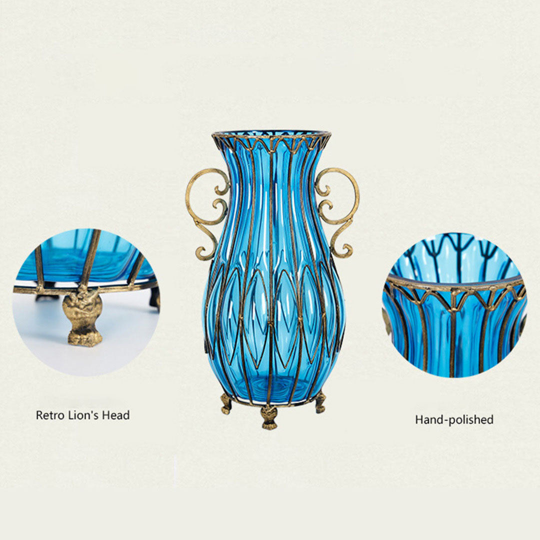 SOGA 51cm Blue Glass Tall Floor Vase with 12pcs Artificial Fake Flower Set • LUZ-Vase4880BluewBlueF12