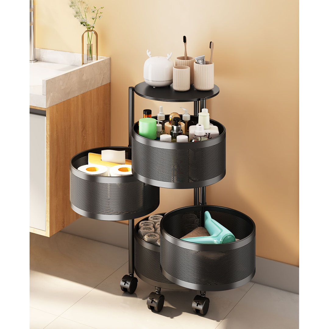SOGA 2X 4 Tier Steel Round Rotating Kitchen Cart Multi-Functional Shelves Portable Storage Organizer with Wheels • LUZ-KitchenXY016X2