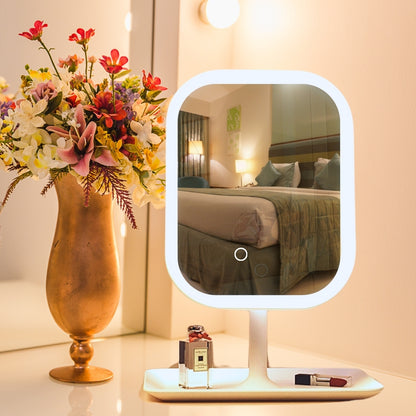 SOGA 26cm White Squared Smart LED Makeup Bedroom Table Vanity Mirror Tricolor w/ 5x Magnification • LUZ-MirrorE9X2