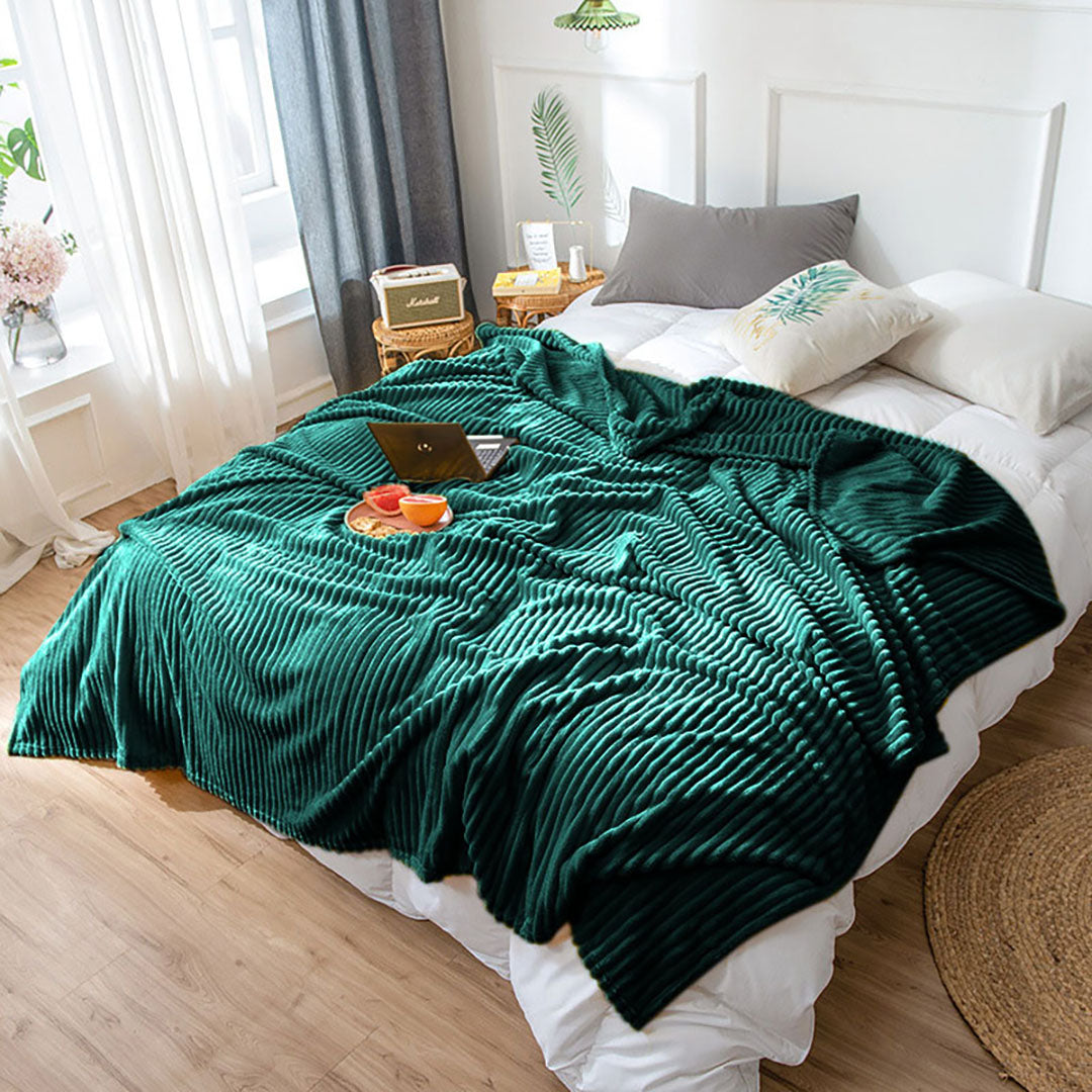 SOGA Dark GreenThrow Blanket Warm Cozy Striped Pattern Thin Flannel Coverlet Fleece Bed Sofa Comforter • LUZ-Blanket316