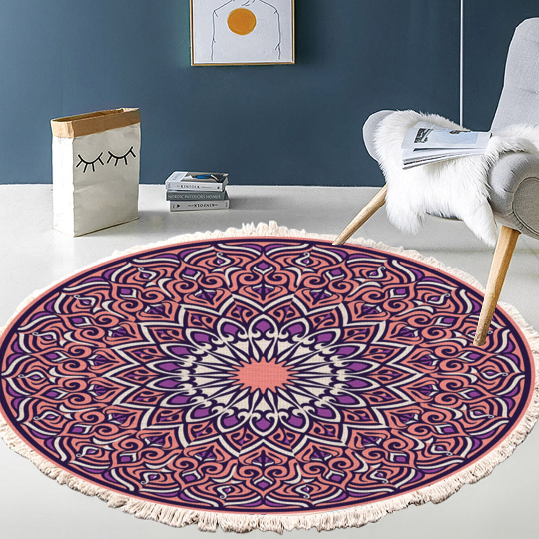 SOGA 90cm Purple Mandala Round Carpet for Living Room Bedroom Anti-slip Doormat, Home Decor • LUZ-CarpetRAG2