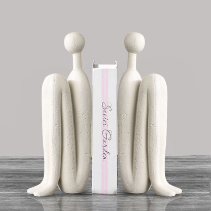 SOGA 2X 10x28cm Ornament Modern Stickman Art Sculpture Minimalist Resin Statue Round Head for Home Decor and Bookend • LUZ-Ornament2924X2