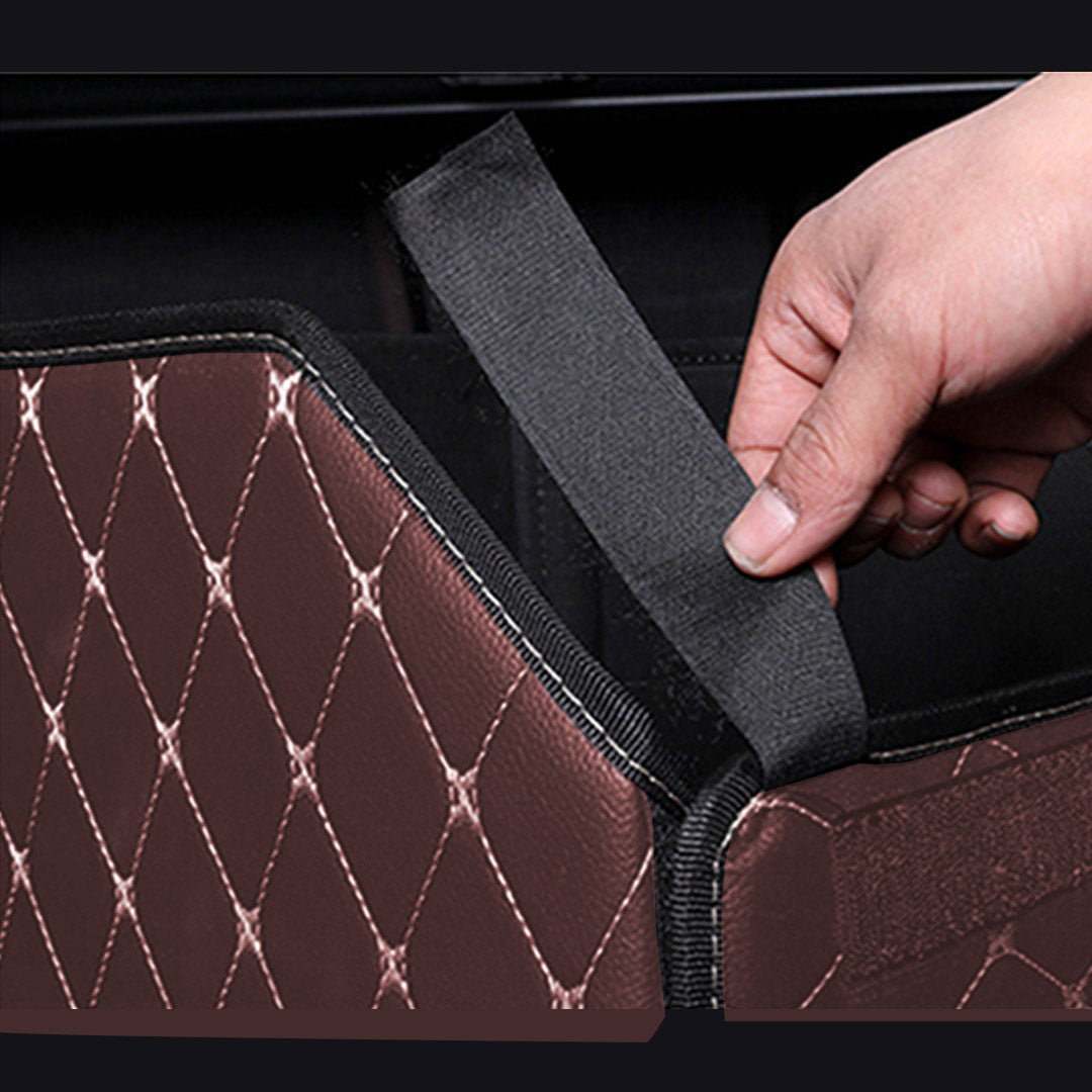 SOGA 4X Leather Car Boot Collapsible Foldable Trunk Cargo Organizer Portable Storage Box Coffee/Gold Stitch Small • LUZ-StorageCOFGLDSmlX4