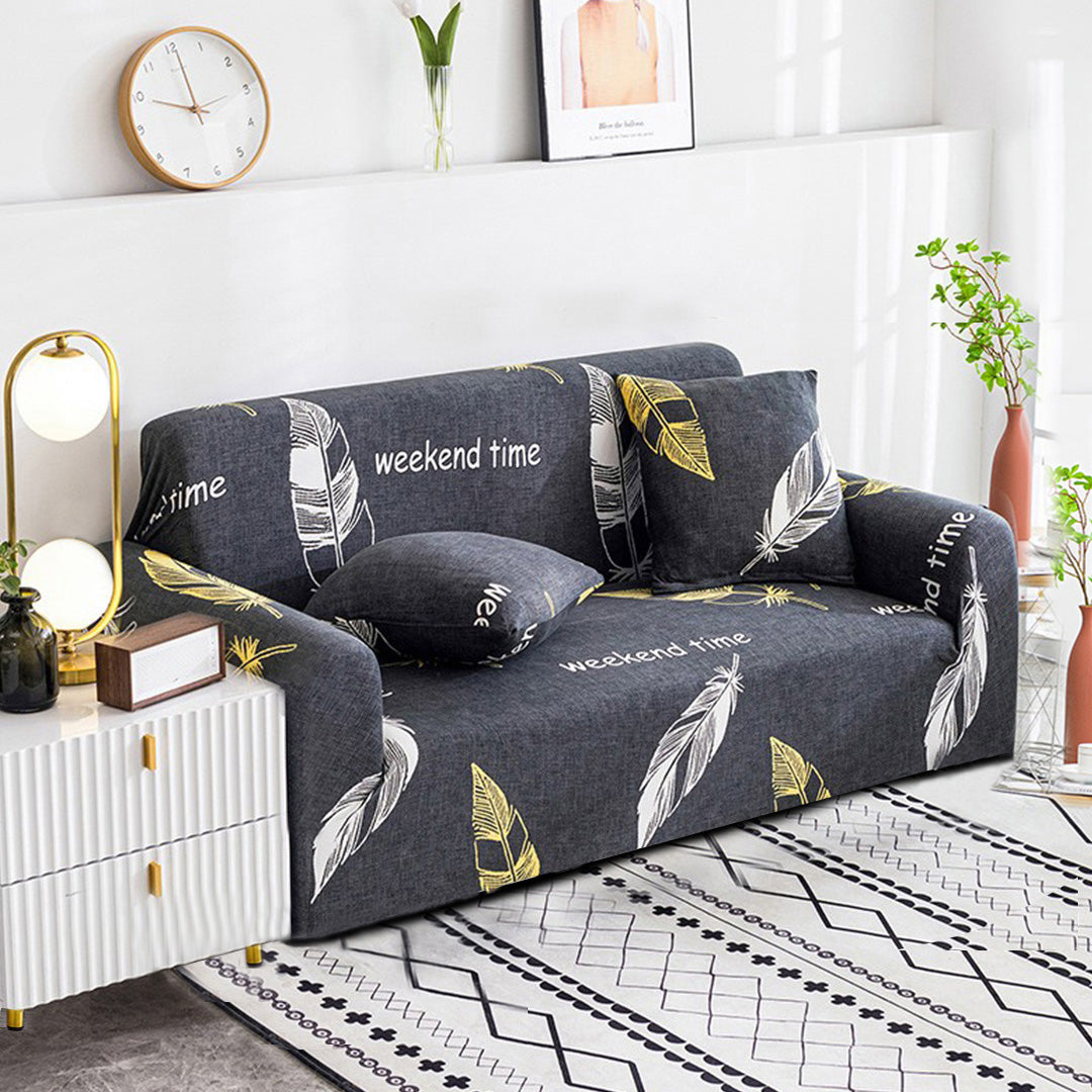 SOGA 4-Seater Feather Print Sofa Cover Couch Protector High Stretch Lounge Slipcover Home Decor • LUZ-SofaCov220