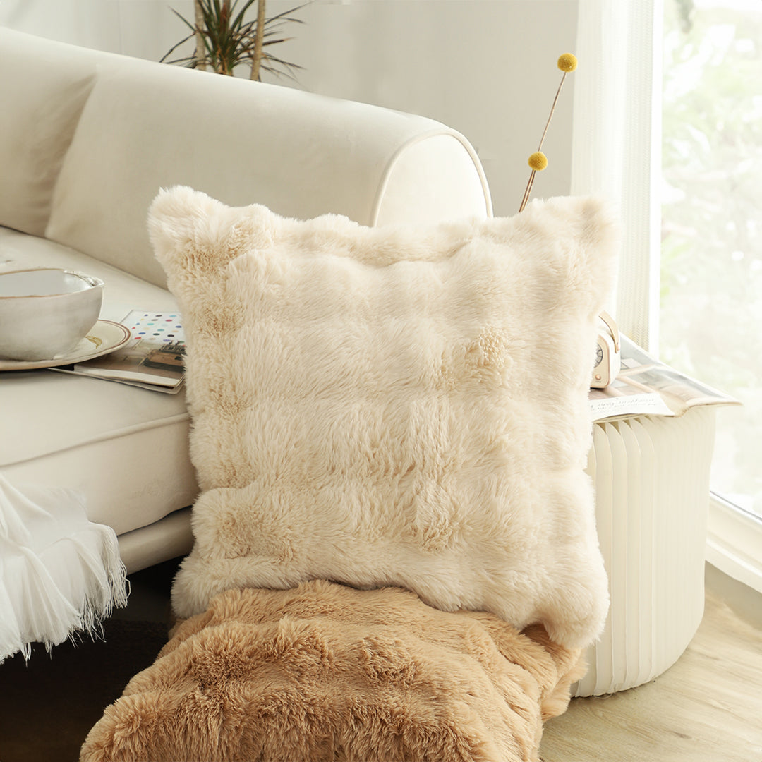 SOGA 2X 50cm Throw Pillow Light  Camel Color with Rabbit  Square Cushion for Living Room • LUZ-FrenchCushion302X2