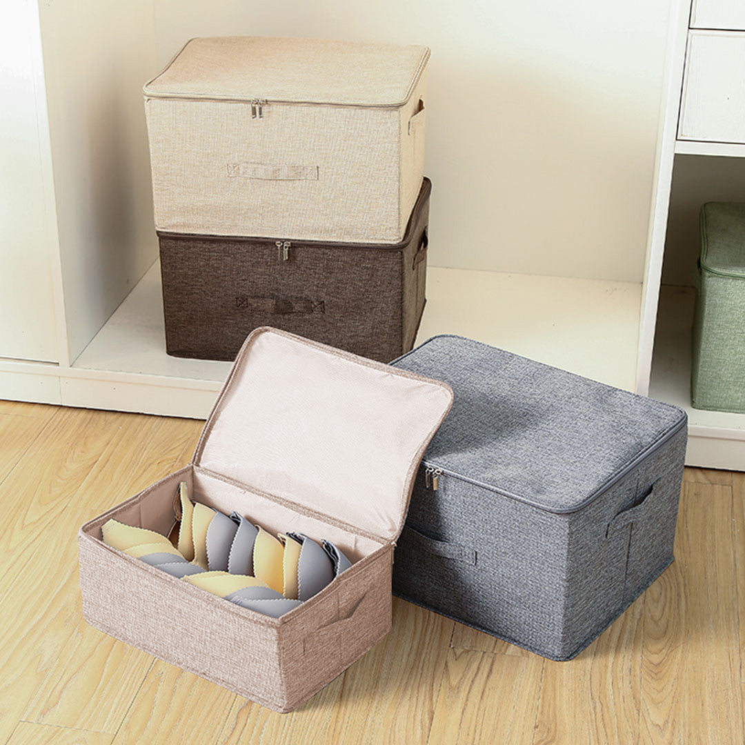 SOGA 2X Beige Small Portable Double Zipper Storage Box Moisture Proof Clothes Basket Foldable Home Organiser • LUZ-SBox023X2
