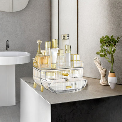 SOGA 2X 3 Tier Transparent Multifunctional Countertop Cosmetic Storage Makeup Skincare Holder Jewelry Cabinet Bathroom Desk Drawer Vanity Organiser • LUZ-BathC123X2