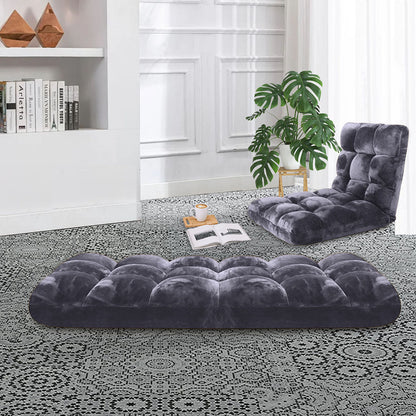 SOGA Floor Recliner Folding Lounge Sofa Futon Couch Folding Chair Cushion Grey • LUZ-LoungeChairGrey