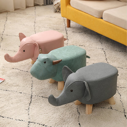 SOGA Grey Children Bench Deer Character Round Ottoman Stool Soft Small Comfy Seat Home Decor • LUZ-AniStool25