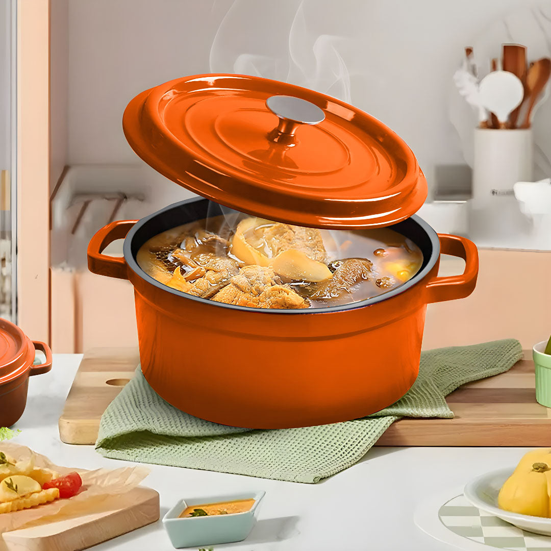 SOGA Cast Iron 26cm Enamel Porcelain Stewpot Casserole Stew Cooking Pot With Lid 5L Orange • LUZ-Stewpot26cmOrange