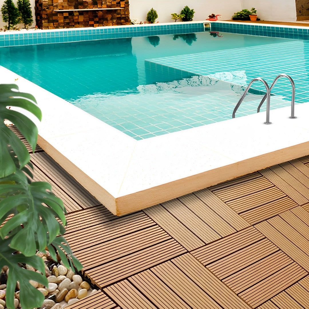 SOGA 2X 11 pcs Coffee DIY Wooden Composite Decking Tiles Garden Outdoor Backyard Flooring Home Decor • LUZ-Deck7005X2
