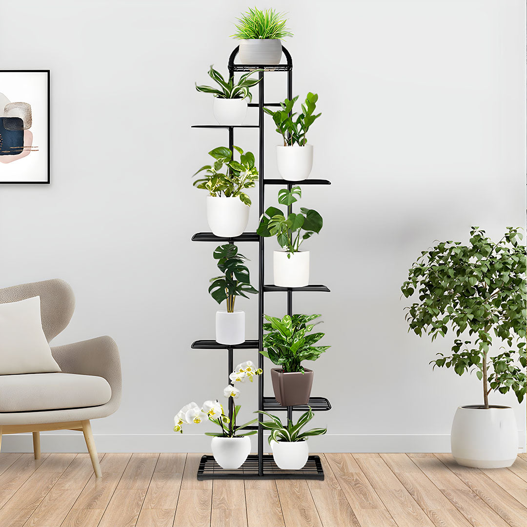 SOGA 2X 8 Tier 9 Pots Black Metal Plant Stand Flowerpot Display Shelf Rack Indoor Home Office Decor • LUZ-FPotH06X2