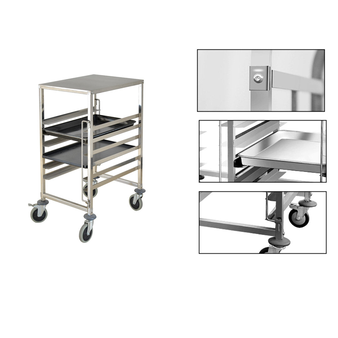 SOGA Gastronorm Trolley 7 Tier Stainless Steel Bakery Trolley Suits 60cmx40cm Tray with Working Surface • LUZ-GastronormRackingTrolley1318