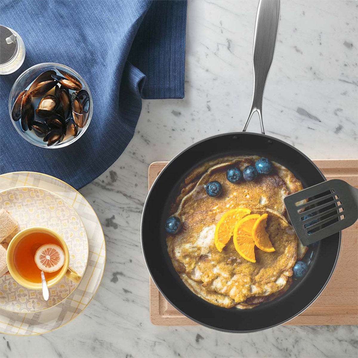 SOGA Stainless Steel Fry Pan 22cm Frying Pan Induction FryPan Non Stick Interior • LUZ-FryPanNS286922CM