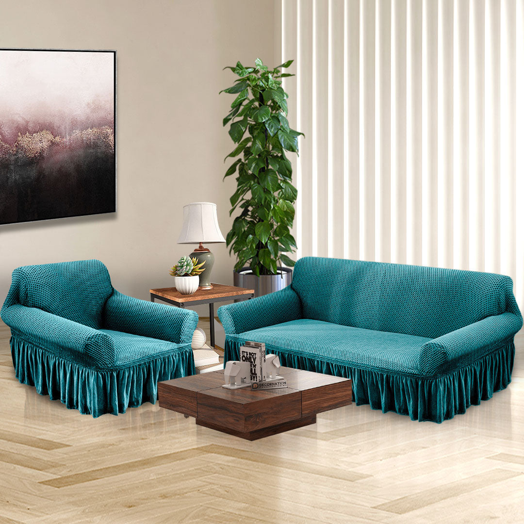 SOGA 1-Seater Blue Sofa Cover with Ruffled Skirt Couch Protector High Stretch Lounge Slipcover Home Decor • LUZ-SofaCov14
